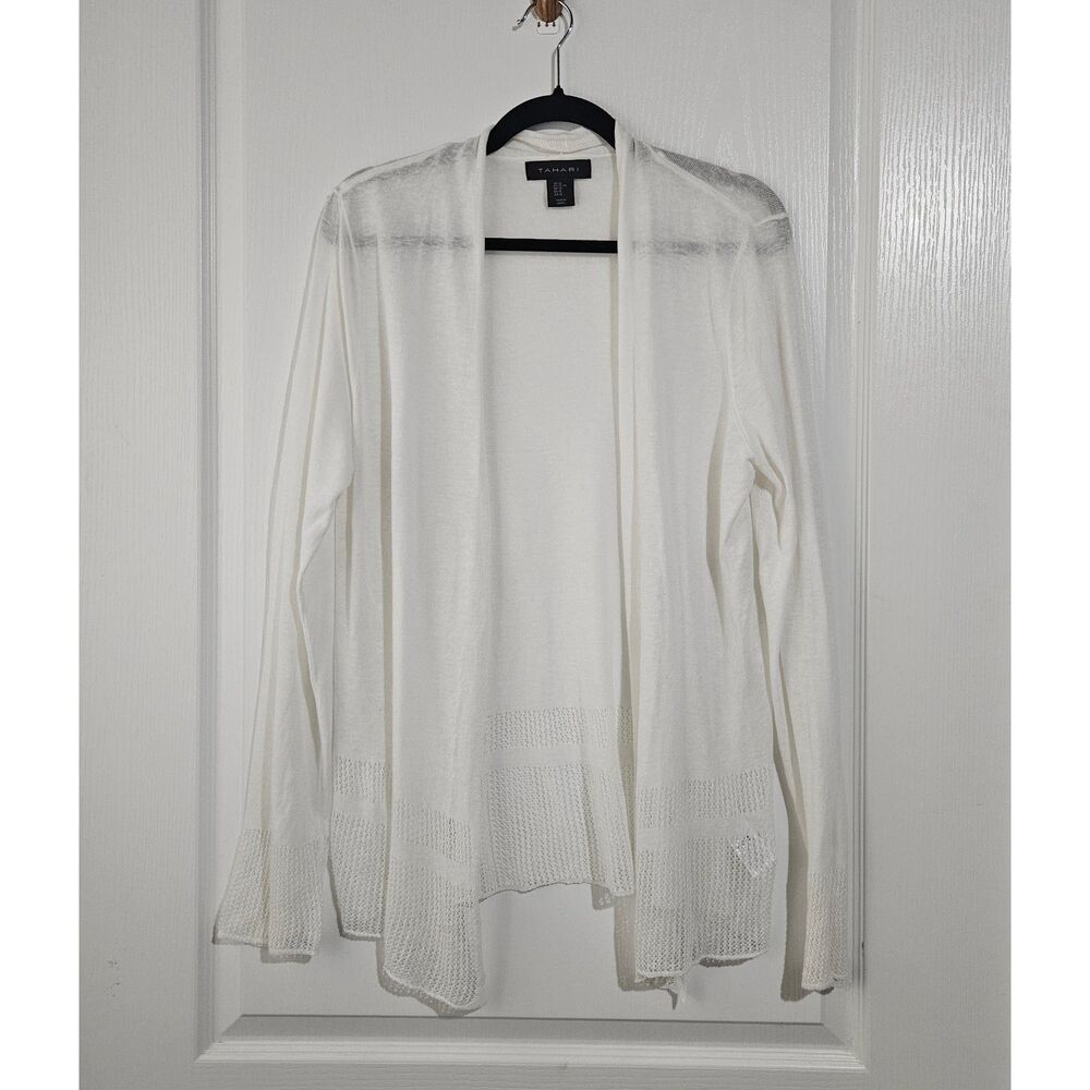 Tahari Linen blend Lightweight Cardigan White Size XL